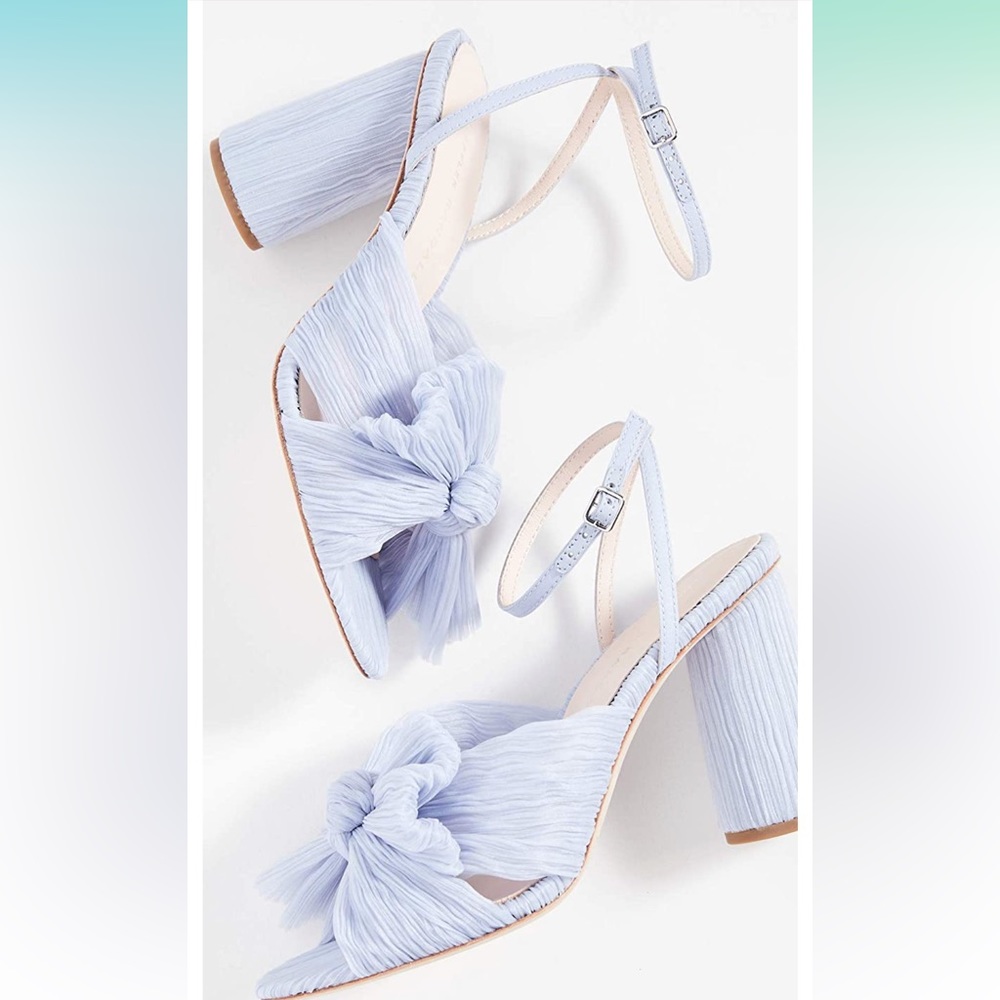 New In Box Loeffler Randall Camellia Blue Bow Heeled Sandal Size 8